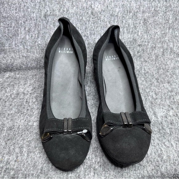 Stuart Weitzman Black Suede Wedges Bow Accent Sz 10 - Picture 3 of 11